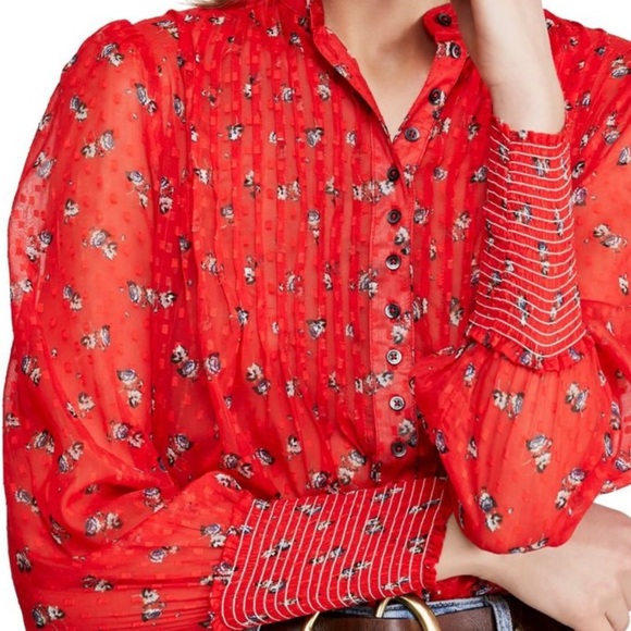 Free People Flowers in December Pintucked Blouse - Picture 4 of 7